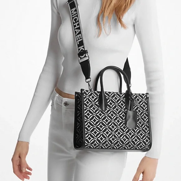 Michael Kors Mirella Small Metallic Logo Jacquard Crossbody Bag Black/Silver 
NW - Picture 3 of 16